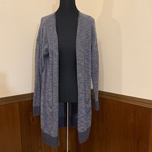 Allison Joy Long Cardigan Small Gray Stripe Open Front Duster Sweater